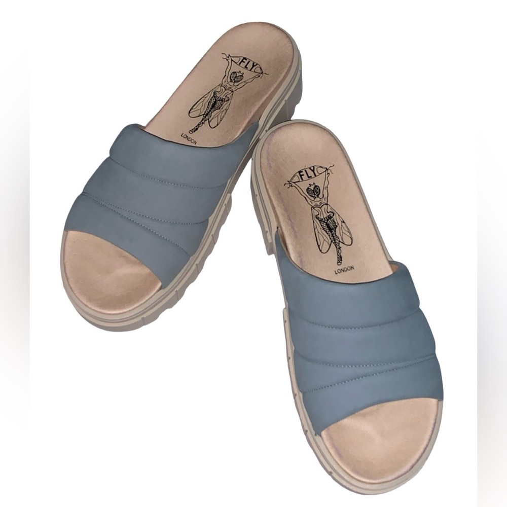 FLY London Women’s Slide Heeled Sandals Pale Blue Size 10